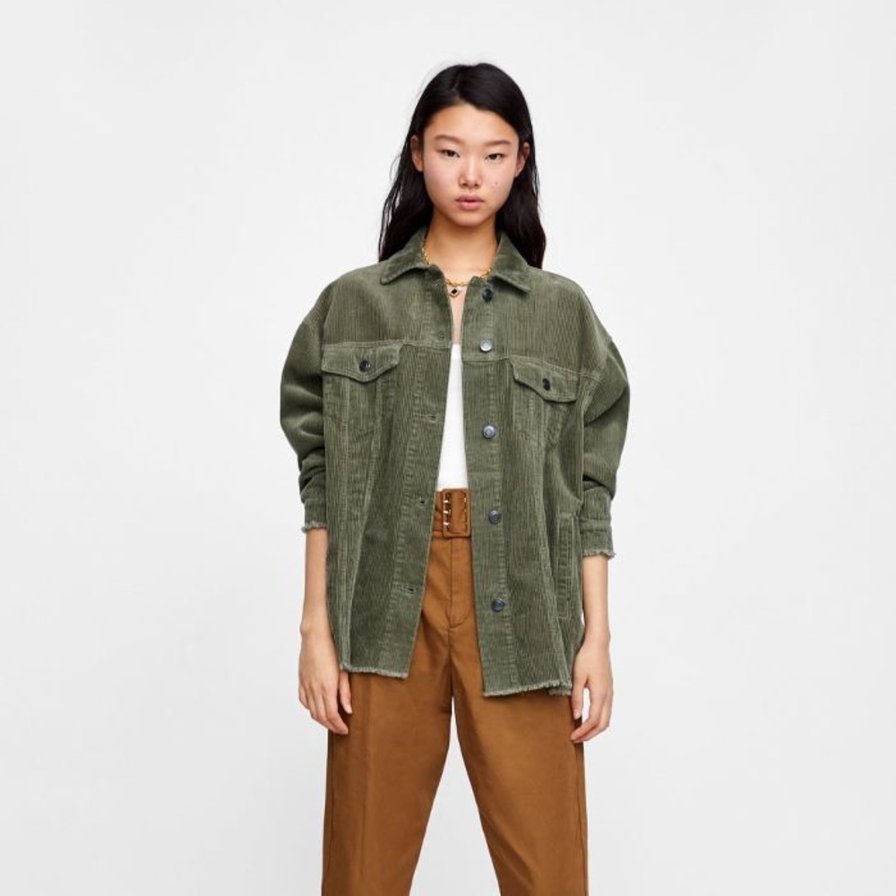Zara Green Corduroy Cropped Jacket